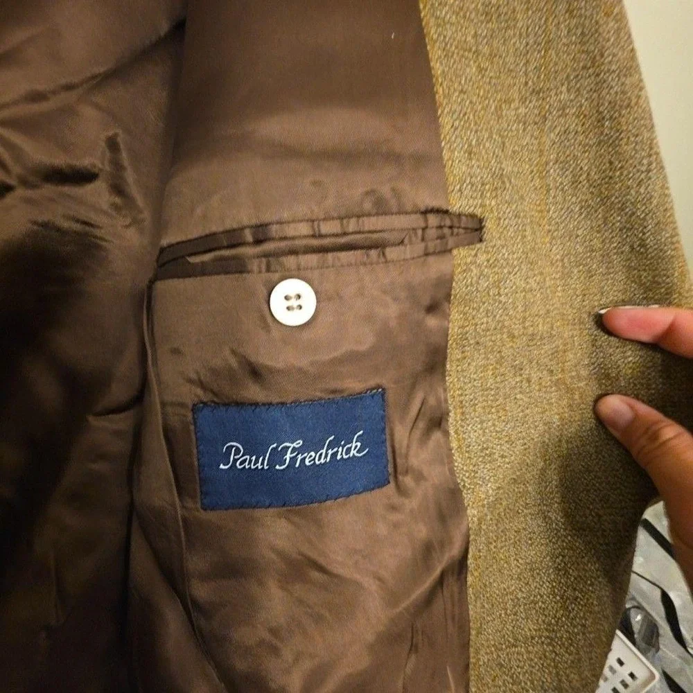 Paul Fredrick Suit Mens 48XL 44x34 Brown Wool Herringbone 2 Piece Big Tall